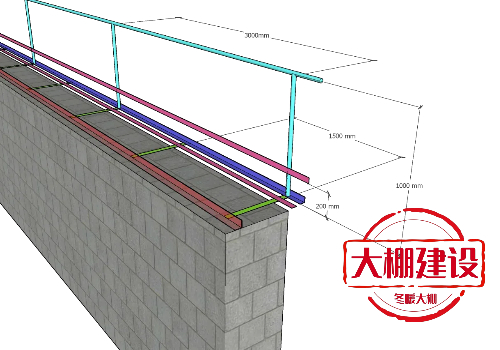 磚牆蔬菜大棚建設的後牆加裝防護欄