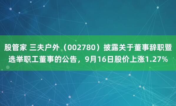 股管家 三夫户外（002780）披露关于董事辞职暨选举职工董事的公告，9月16日股价上涨1.27%