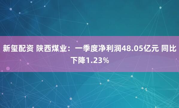 新玺配资 陕西煤业：一季度净利润48.05亿元 同比下降1.23%