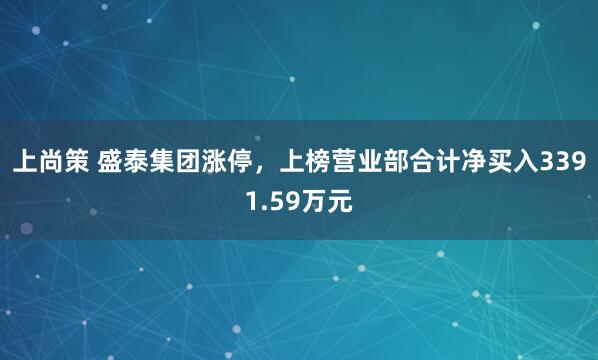 上尚策 盛泰集团涨停，上榜营业部合计净买入3391.59万元